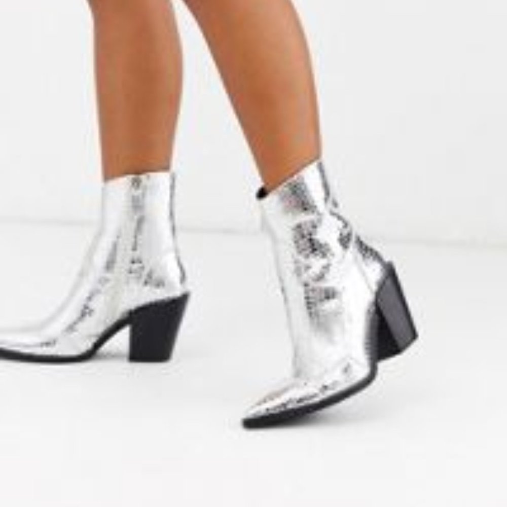 missguided silver cowboy boot
